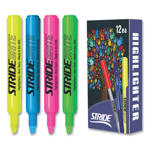 Stride StrideBrite Tank Highlighter, Assorted Ink Colors, Chisel Tip, Assorted Barrel Colors, 12/Pack (STW42012)