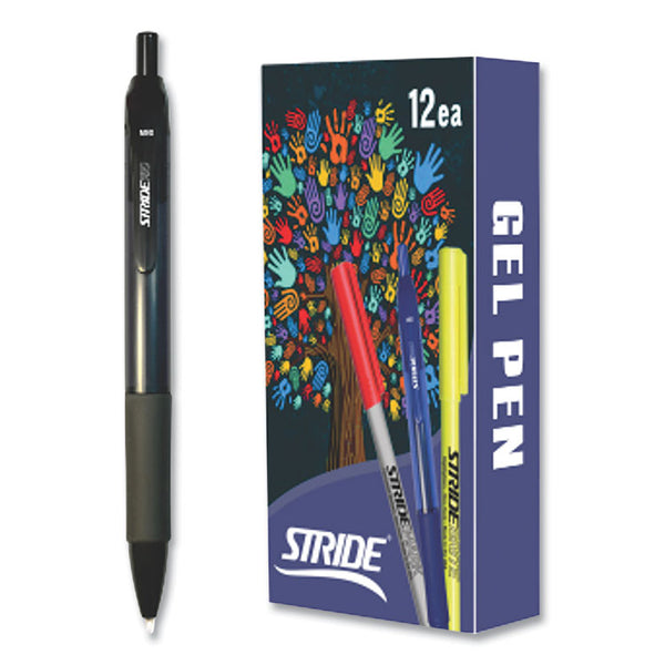 Stride StrideRio Gel Pen, Retractable, Medium 0.7 mm, Black Ink, Translucent Black Barrel, 12/Box (STW52001)