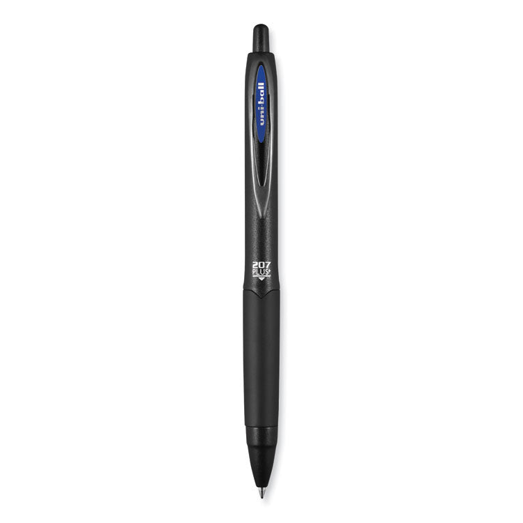 uniball® 207 Plus+ Gel Pen, Retractable, Medium 0.7 mm, Blue Ink, Black Barrel, 4/Pack (UBC70457)