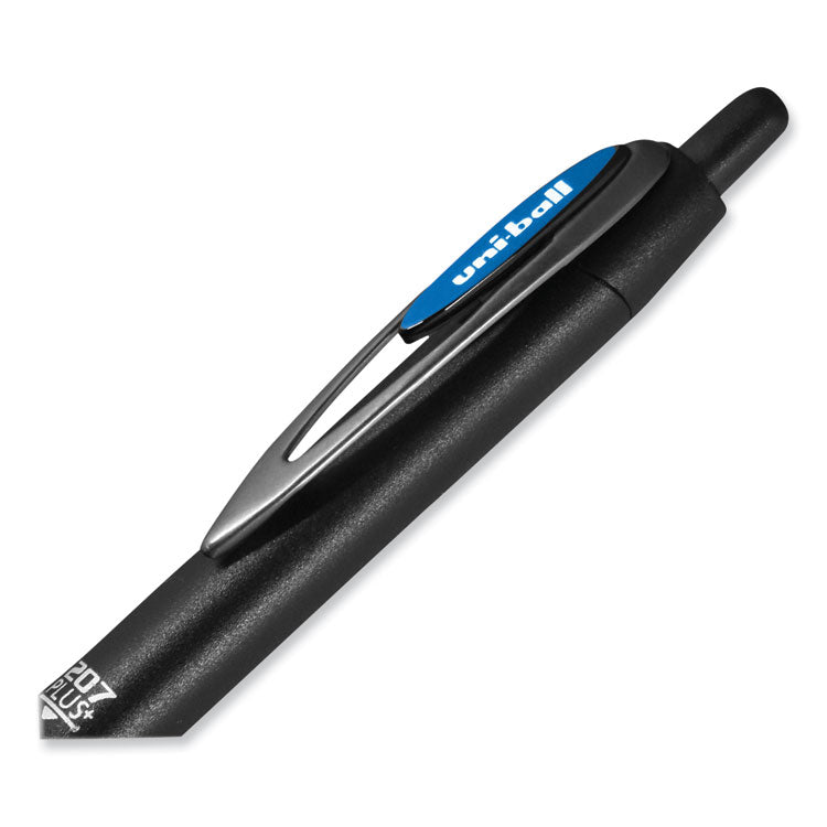 uniball® 207 Plus+ Gel Pen, Retractable, Medium 0.7 mm, Blue Ink, Black Barrel, 4/Pack (UBC70457)