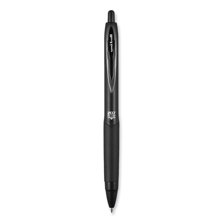 uniball® 207 Plus+ Gel Pen, Retractable, Medium 0.7 mm, Black Ink, Black Barrel, 4/Pack (UBC70460) Pack of 4