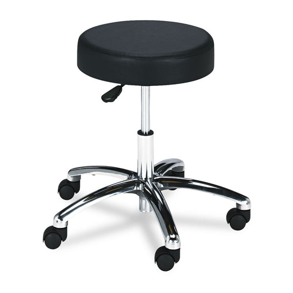 Safco® Pneumatic Lab Stool, Backless, Supports Up to 250 lb, 17" to 22" Seat Height, Black Seat, Chrome Base (SAF3431BL) Each