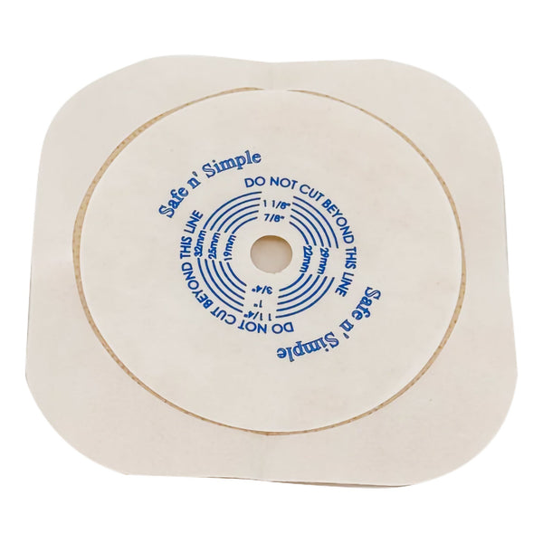 Safe n Simple™ Ostomy Barrier Trim to Fit, Standard Wear Flexible Tape 45 mm Flange Up to 1-1/4 Inch Opening 4-1/2 X 4-1/2 Inch (1245141_BX) 10/BX