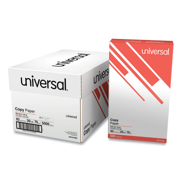 Universal® Legal Size Copy Paper, 92 Bright, 20 lb Bond Weight, 8.5 x 14, White, 500 Sheets/Ream, 10 Reams/Carton (UNV24200)