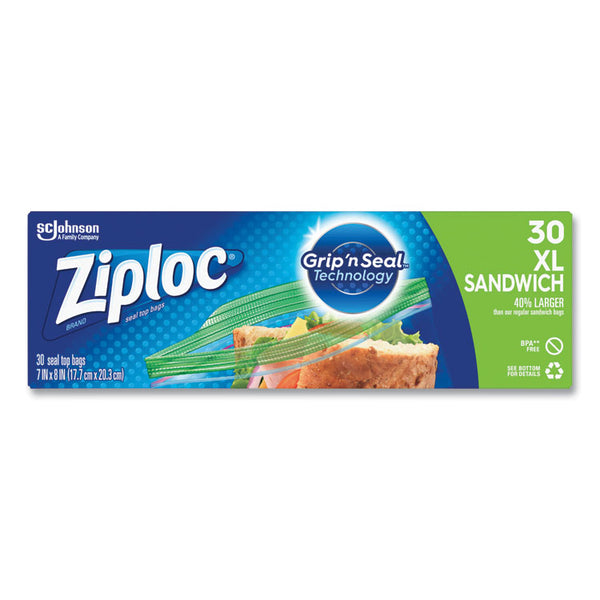 Ziploc® Sandwich Seal Top Bags, 8" x 7", Clear, 30/Box (SJN315880)
