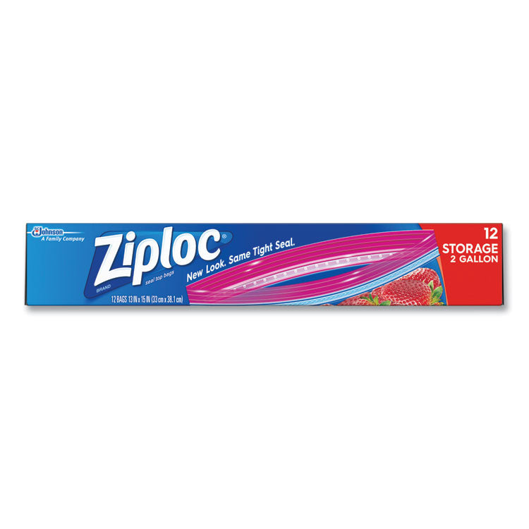 Ziploc® Double Zipper Storage Bags, 8 qt, 13" x 15", Clear, 12/Box (SJN664531) Box of 12