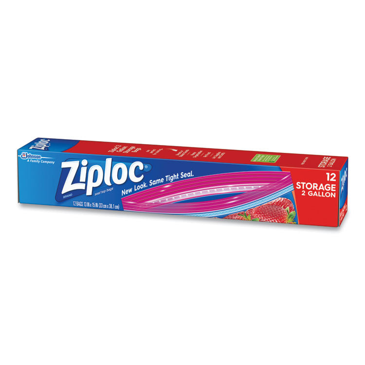 Ziploc® Double Zipper Storage Bags, 8 qt, 13" x 15", Clear, 12/Box (SJN664531) Box of 12