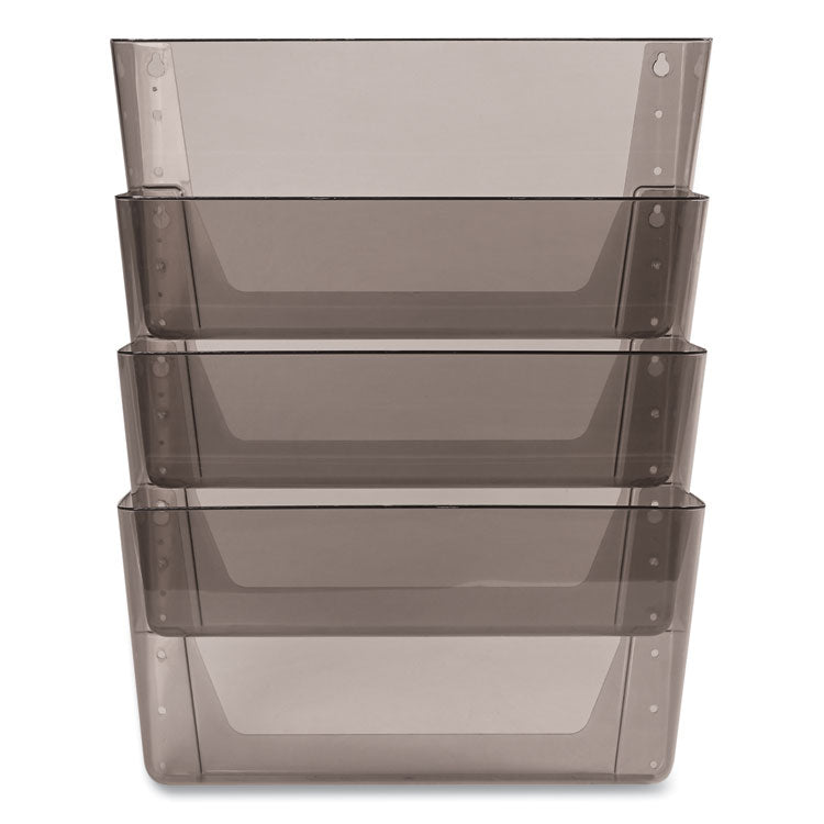 deflecto® DocuPocket Stackable Four-Pocket Wall File, 4 Sections, Letter Size, 13" x 4", Smoke (DEF73402) Each