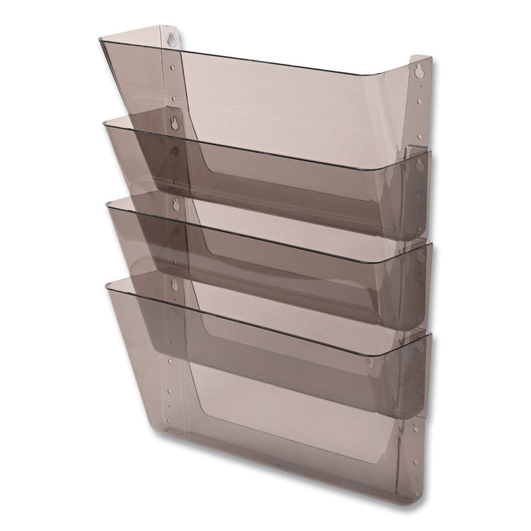 deflecto® DocuPocket Stackable Four-Pocket Wall File, 4 Sections, Letter Size, 13" x 4", Smoke (DEF73402) Each