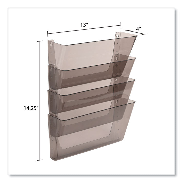 deflecto® DocuPocket Stackable Four-Pocket Wall File, 4 Sections, Letter Size, 13" x 4", Smoke (DEF73402) Each