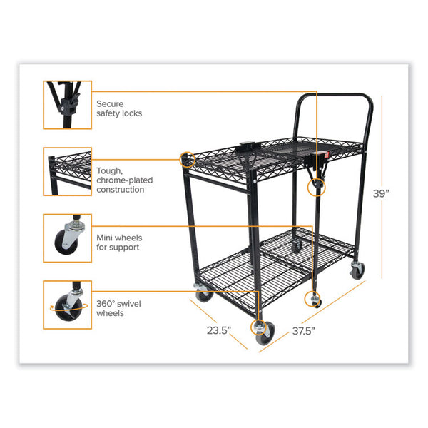Bostitch® Stowaway Folding Carts, Metal, 2 Shelves, 250 lb Capacity, 35" x 37.25" x 22", Black (BOSBSACLGBLK)