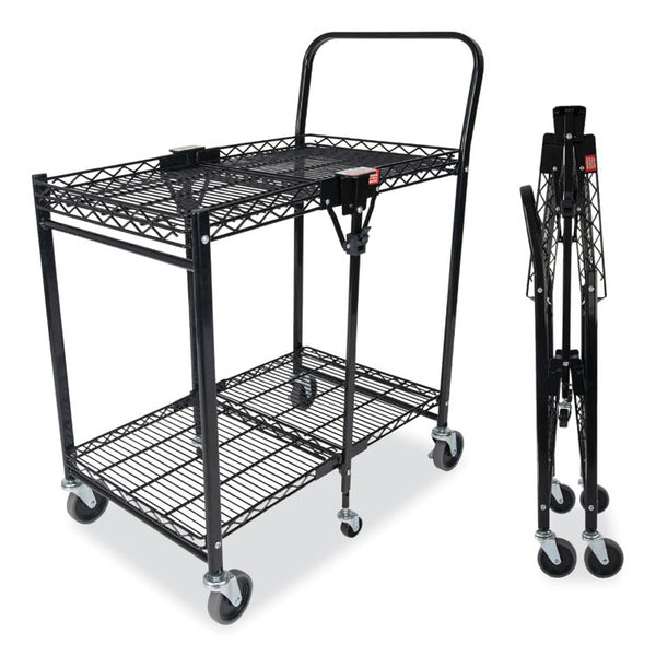 Bostitch® Stowaway Folding Carts, Metal, 2 Shelves, 250 lb Capacity, 29.63" x 37.25" x 18", Black (BOSBSACSMBLK)