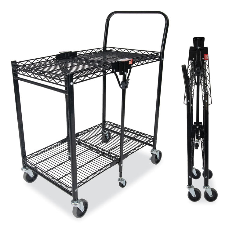 Bostitch® Stowaway Folding Carts, Metal, 2 Shelves, 250 lb Capacity, 29.63" x 37.25" x 18", Black (BOSBSACSMBLK) Each