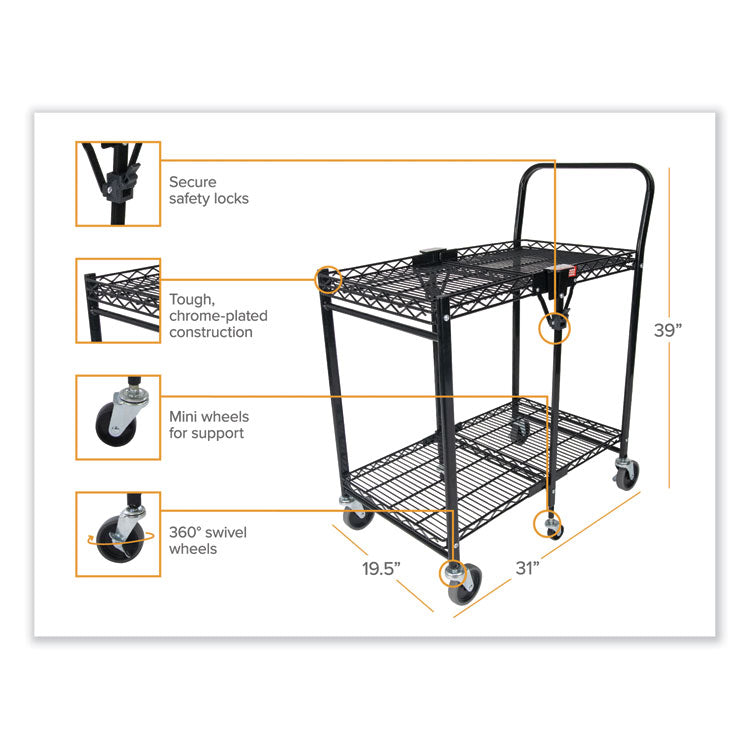Bostitch® Stowaway Folding Carts, Metal, 2 Shelves, 250 lb Capacity, 29.63" x 37.25" x 18", Black (BOSBSACSMBLK) Each