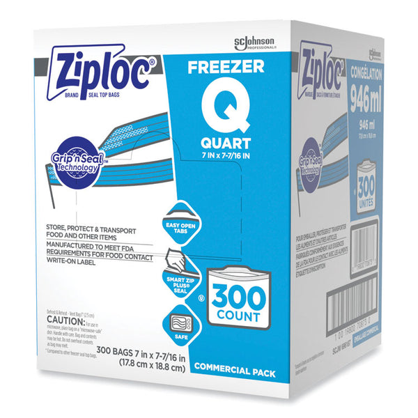 Ziploc® Double Zipper Freezer Bags, 1 qt, 2.7 mil, 7" x 7.75", Clear, 300/Carton (SJN696187)
