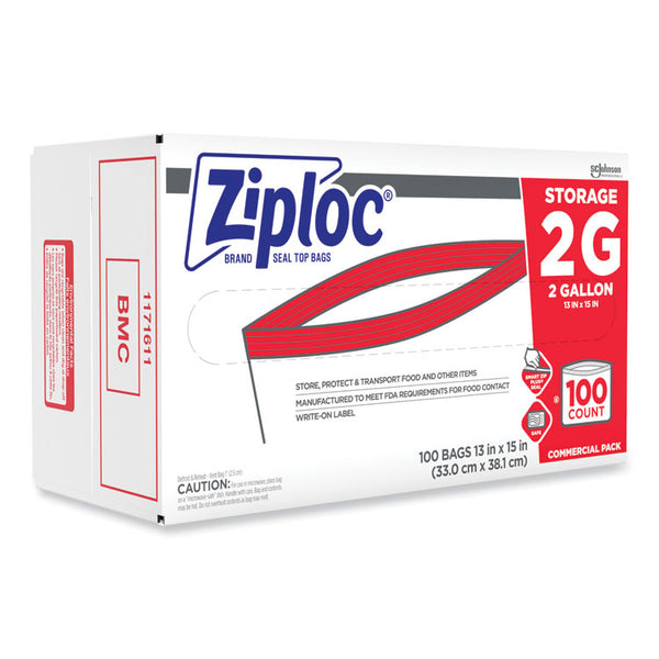 Ziploc® Double Zipper Storage Bags, 2 gal, 1.75 mil, 15" x 13", Clear, 100/Carton (SJN682253)