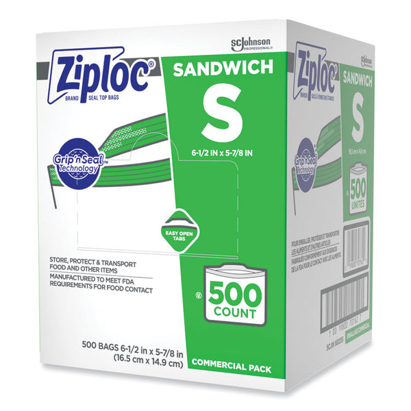 Ziploc® Resealable Sandwich Bags, 1.2 mil, 6.5" x 6", Clear, 500/Box (SJN682255)