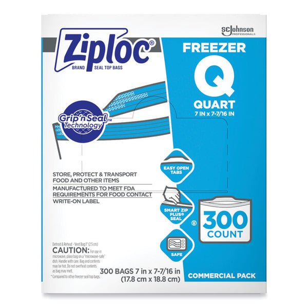 Ziploc® Double Zipper Freezer Bags, 1 qt, 2.7 mil, 7" x 7.75", Clear, 300/Carton (SJN696187)