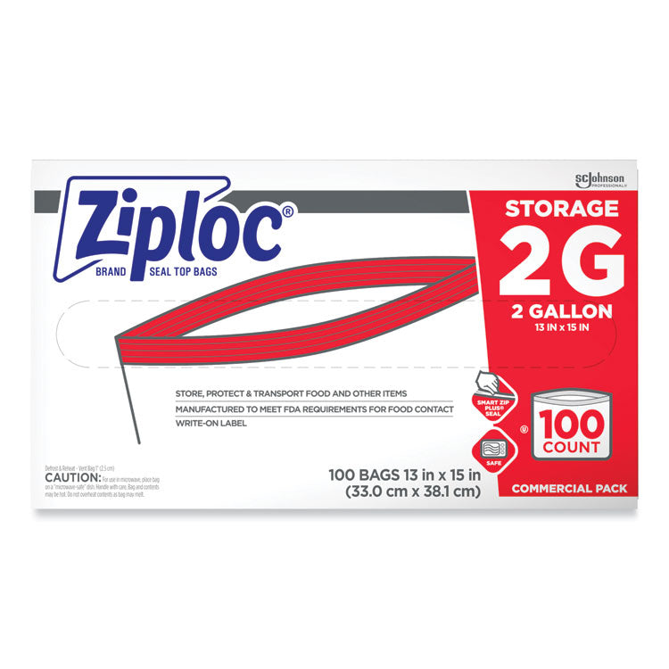 Ziploc® Double Zipper Storage Bags, 2 gal, 1.75 mil, 15" x 13", Clear, 100/Carton (SJN682253)