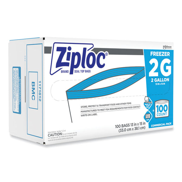 Ziploc® Double Zipper Freezer Bags, 2 gal, 2.7 mil, 13" x 15.5", Clear, 100/Carton (SJN682254)