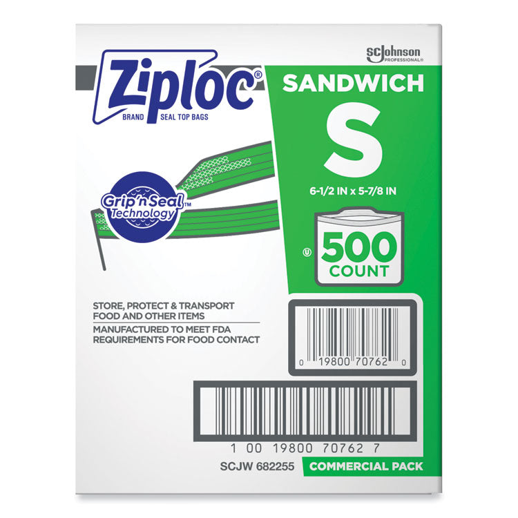 Ziploc® Resealable Sandwich Bags, 1.2 mil, 6.5" x 6", Clear, 500/Box (SJN682255)