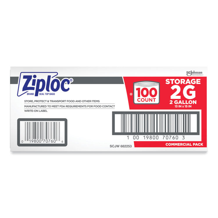 Ziploc® Double Zipper Storage Bags, 2 gal, 1.75 mil, 15" x 13", Clear, 100/Carton (SJN682253)