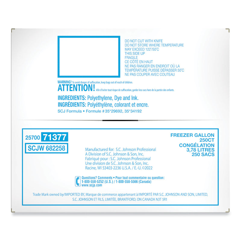 Ziploc® Zipper Freezer Bags, 1 gal, 10.56" x 10.75", Clear, 250/Carton (SJN364937) Case of 250