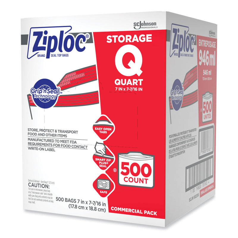 Ziploc® Double Zipper Storage Bags, Quart, 7" x 7.75", Clear, 500/Box (SJN364899) Case of 500