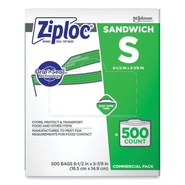 Ziploc® Resealable Sandwich Bags, 1.2 mil, 6.5" x 6", Clear, 500/Box (SJN682255)