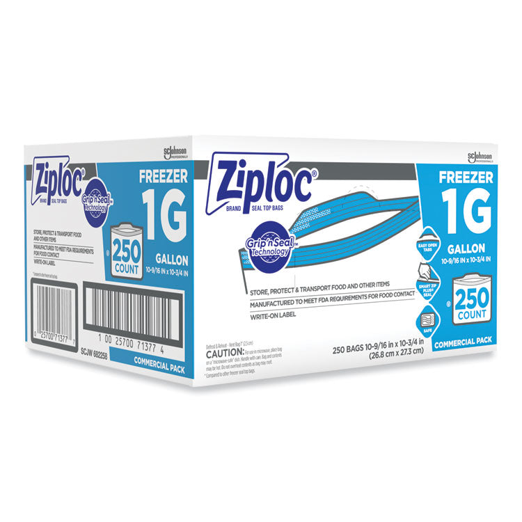 Ziploc® Double Zipper Freezer Bags, 1 gal, 2.7 mil, 10.56" x 10.75", Clear, 250/Carton (SJN682258)