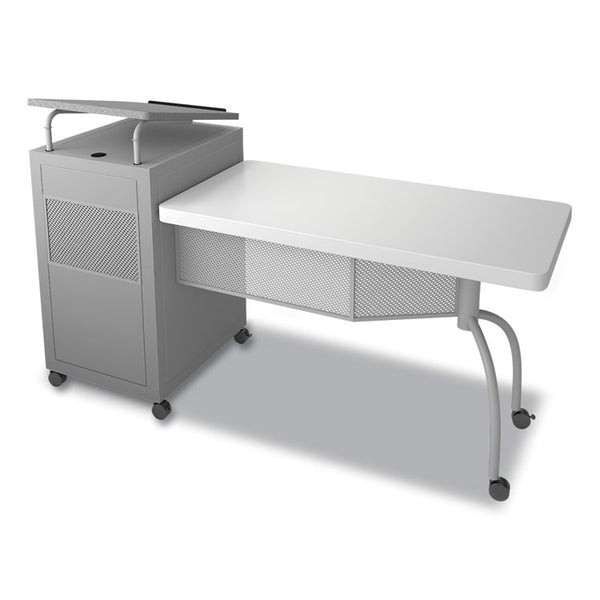 Oklahoma Sound® Edupod Teacher's Desk and Lectern Combo, 24" x 68" x 45", Gray Hammer Tone, Ships in 1-3 Business Days (NPSEDPD)
