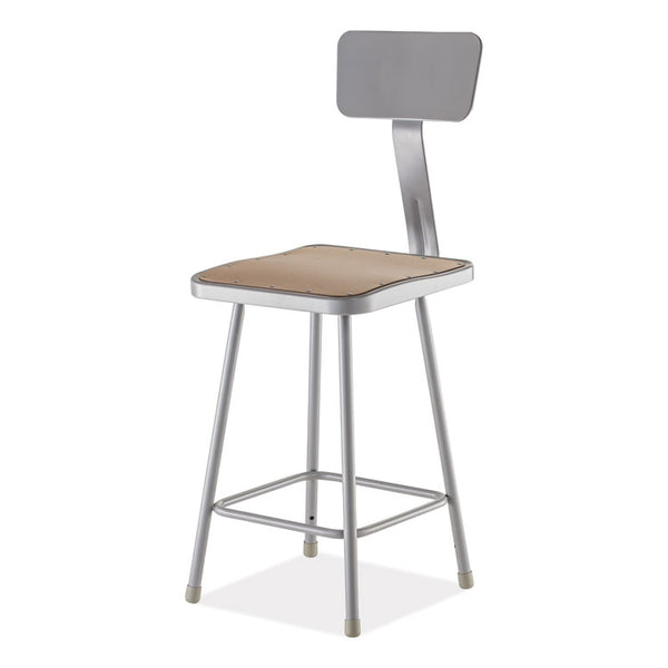 NPS® 6300 Series HD Square Seat Stool w/Backrest, Supports 500 lb, 23.25" Seat Ht, Brown Seat,Gray Back/Base,Ships in 1-3 Bus Days (NPS6324B) Each