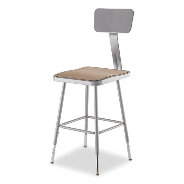 NPS® 6300 Series Height Adj HD Square Seat Steel Stool w/Back, Supports 500 lb, 18"-26" Seat Ht, Brown/Gray, Ships in 1-3 Bus Days (NPS6318HB) Each