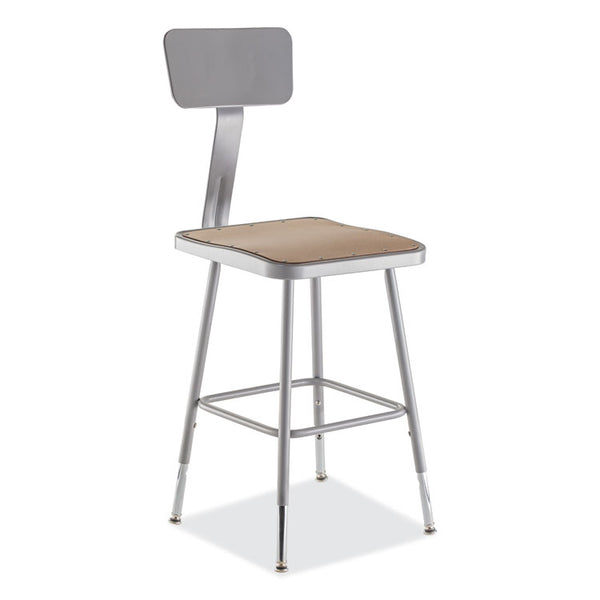 NPS® 6300 Series Height Adj HD Square Seat Steel Stool w/Back, Supports 500 lb, 18"-26" Seat Ht, Brown/Gray, Ships in 1-3 Bus Days (NPS6318HB) Each