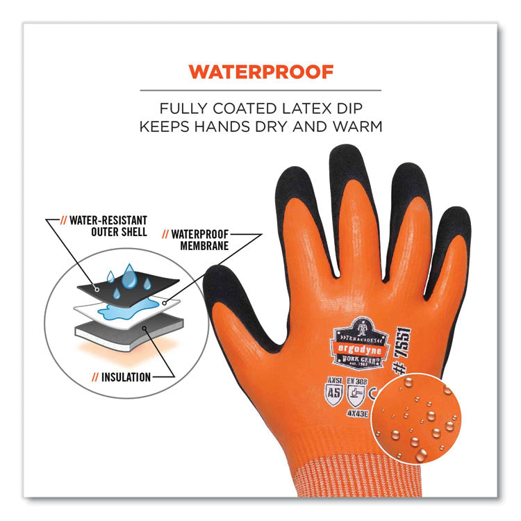 ergodyne® ProFlex 7551-CASE ANSI A5 Coated Waterproof CR Gloves, Orange, Small, 144 Pairs/Carton, Ships in 1-3 Business Days (EGO17992) Case of 144