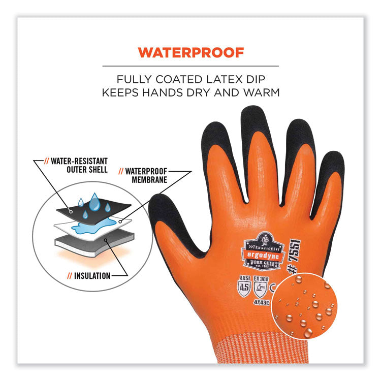 ergodyne® ProFlex 7551-CASE ANSI A5 Coated Waterproof CR Gloves, Orange, Medium, 144 Pairs/Carton, Ships in 1-3 Business Days (EGO17993) Case of 144