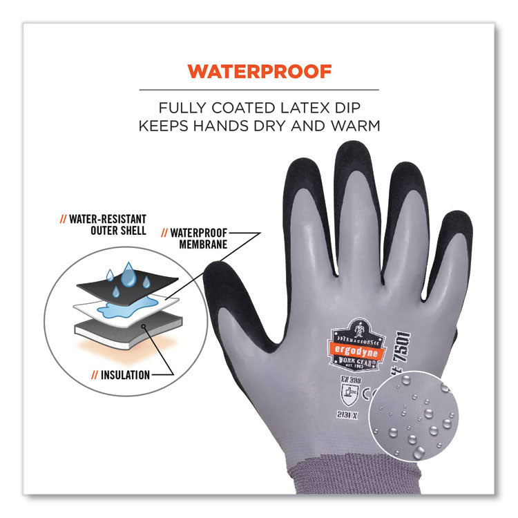 ergodyne® ProFlex 7501-CASE Coated Waterproof Winter Gloves, Gray, Medium, 144 Pairs/Carton, Ships in 1-3 Business Days (EGO17933) Case of 144