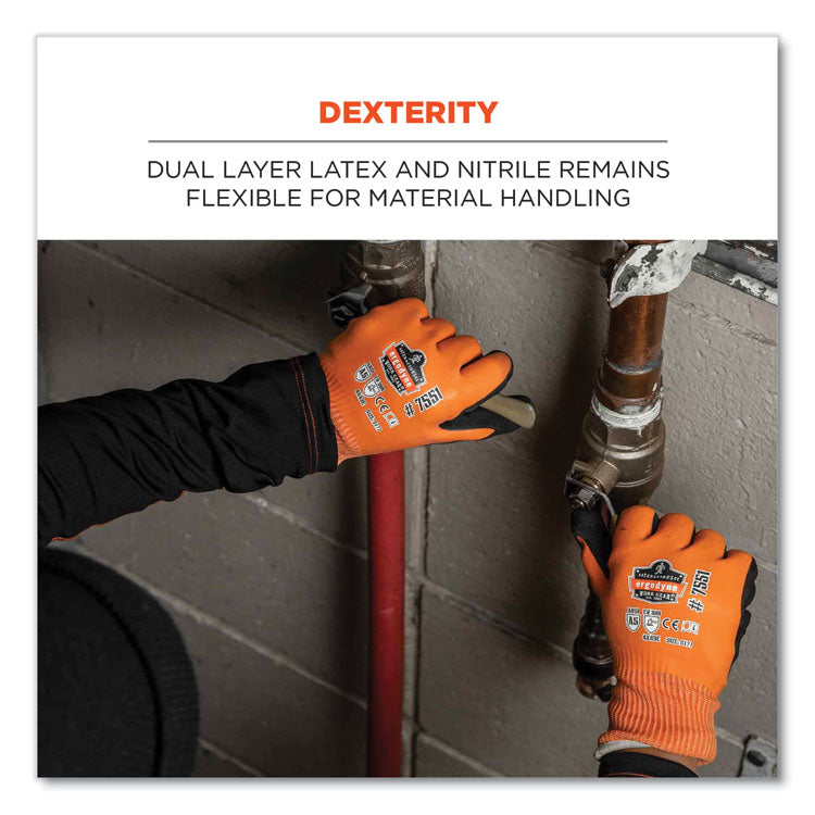 ergodyne® ProFlex 7551-CASE ANSI A5 Coated Waterproof CR Gloves, Orange, Small, 144 Pairs/Carton, Ships in 1-3 Business Days (EGO17992) Case of 144