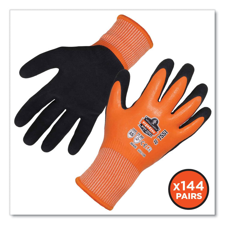 ergodyne® ProFlex 7551-CASE ANSI A5 Coated Waterproof CR Gloves, Orange, Small, 144 Pairs/Carton, Ships in 1-3 Business Days (EGO17992) Case of 144