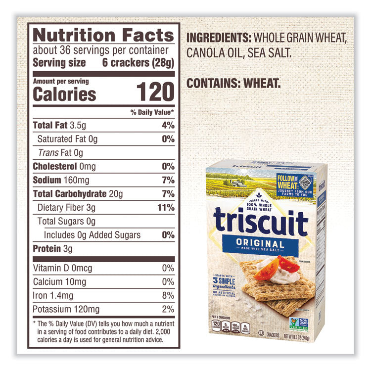 Triscuit Crackers Original with Sea Salt, 8.5 oz Box, 4 Boxes/Pack, Ships in 1-3 Business Days (GRR22002004) Each