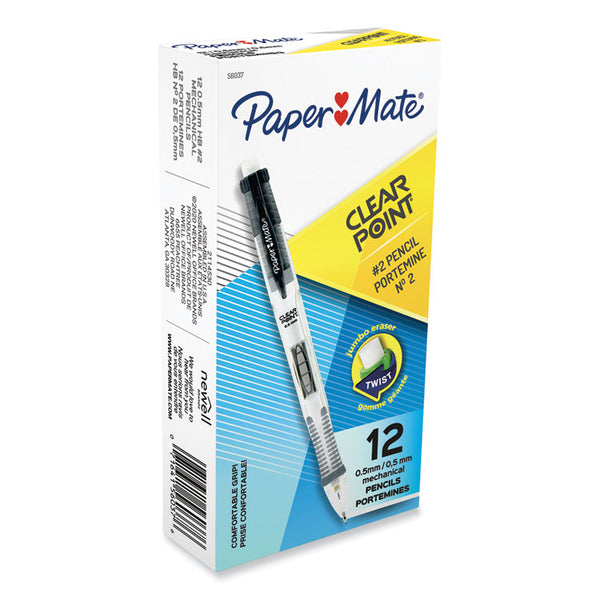 Paper Mate® Clear Point Mechanical Pencil, 0.5 mm, HB (#2), Black Lead, Black Barrel (PAP56037)