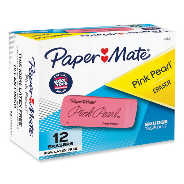 Paper Mate® Pink Pearl Eraser, For Pencil Marks, Rectangular Block, Large, Pink, 12/Box (PAP70521)