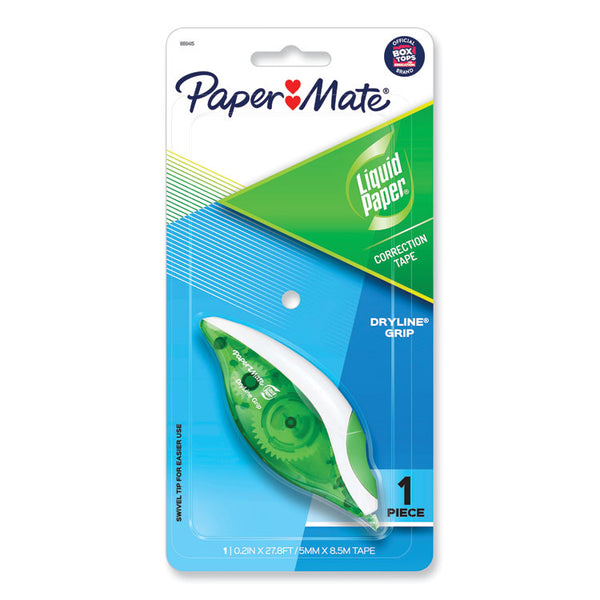 Paper Mate® Liquid Paper® DryLine Grip Correction Tape, Non-Refillable, Gray/Green Applicator, 0.2" x 335" (PAP660415)