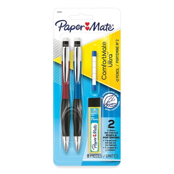 Paper Mate® ComfortMate Ultra Pencil Starter Set, 0.5 mm, HB (#2), Black Lead, Assorted Barrel Colors, 2/Pack (PAP1738795)