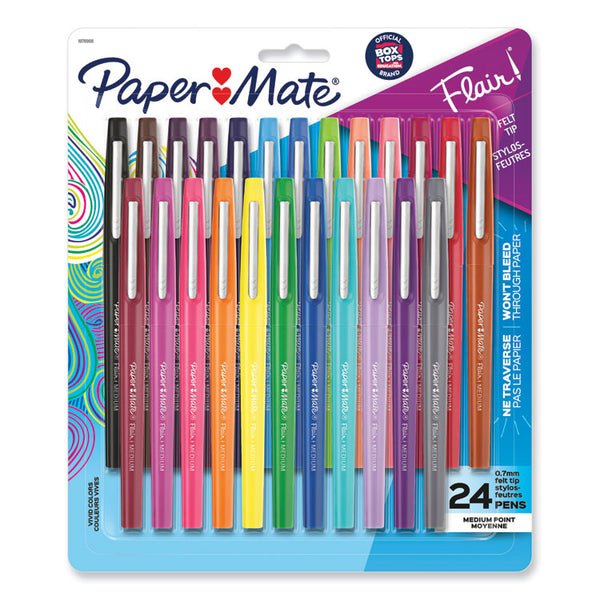 Paper Mate® Point Guard Flair Felt Tip Porous Point Pen, Stick, Medium 0.7 mm, Assorted Tropical Vacation Ink and Barrel Colors, 24/Pack (PAP1978998)