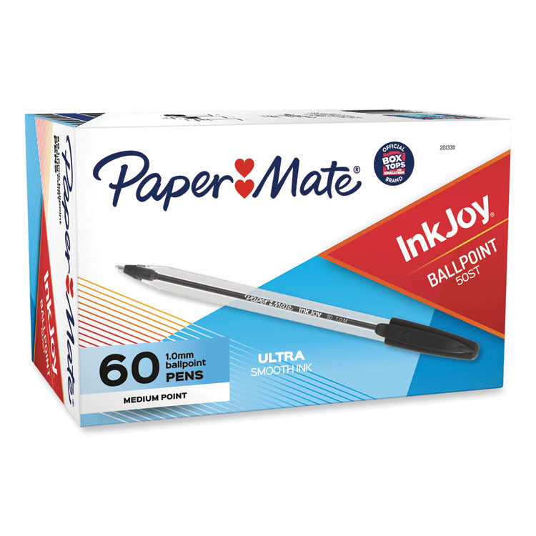 Paper Mate® InkJoy 50ST Ballpoint Pen, Stick, Medium 1 mm, Black Ink, Clear Barrel, 60/Pack (PAP2013311)