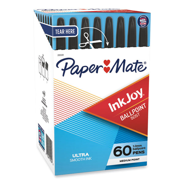 Paper Mate® InkJoy 50ST Ballpoint Pen, Stick, Medium 1 mm, Black Ink, Clear Barrel, 60/Pack (PAP2013311)