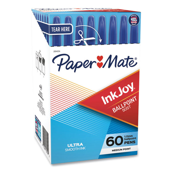 Paper Mate® InkJoy 50ST Ballpoint Pen, Stick, Medium 1 mm, Blue Ink, Clear Barrel, 60/Pack (PAP2014534)