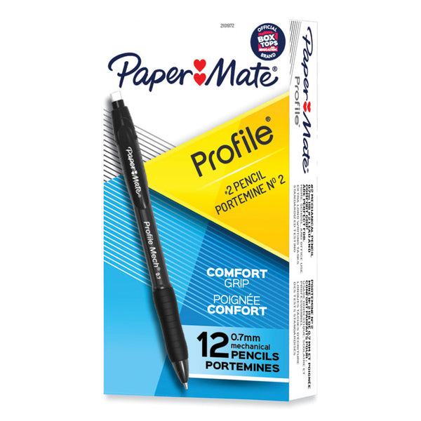 Paper Mate® Profile Mechanical Pencils, 0.7 mm, HB (#2), Black Lead, Black Barrel, Dozen (PAP2101972)