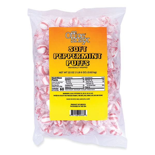 Office Snax® Candy Assortments, Soft Peppermint Puffs, 22 oz Bag (OFX00666)